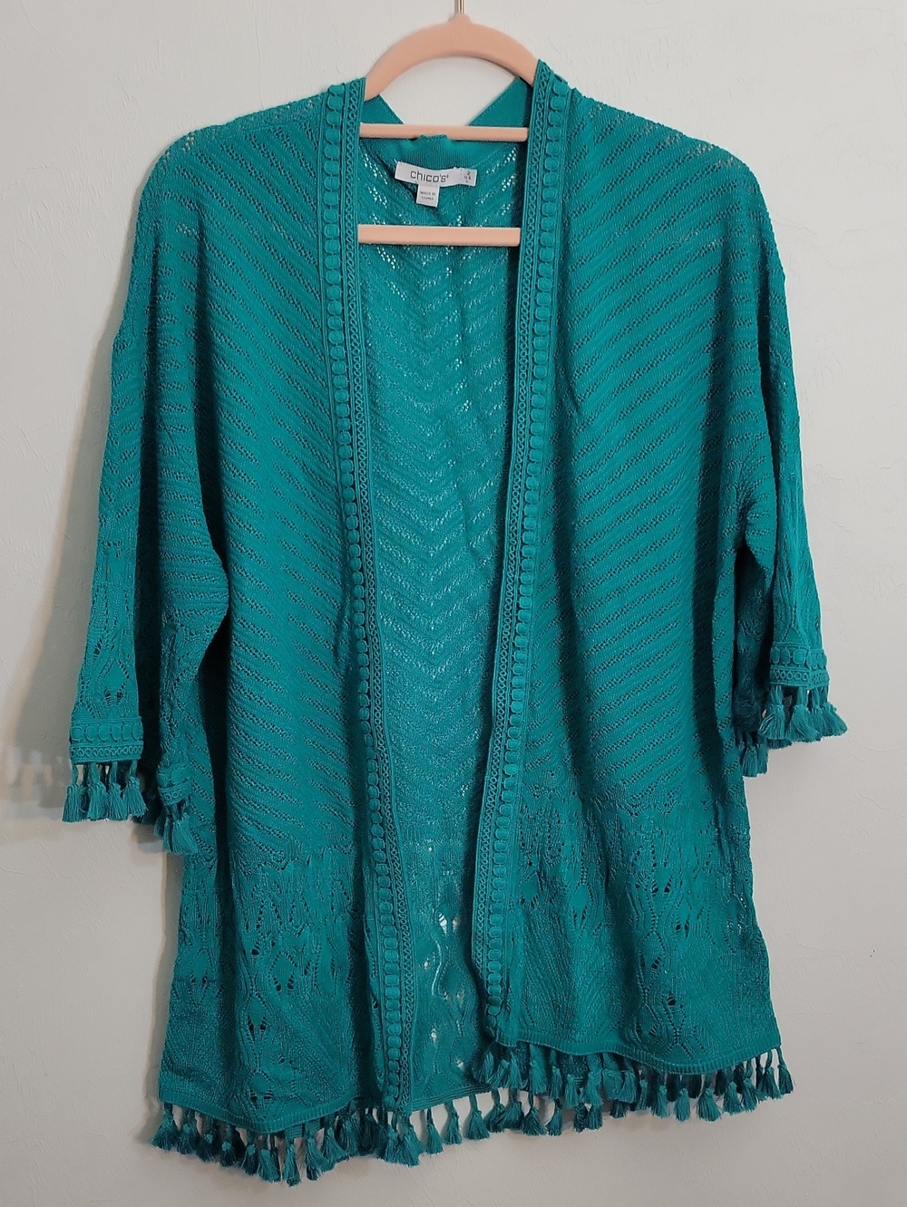 Chico's Teal Tassel Knit Swim Cover-Up